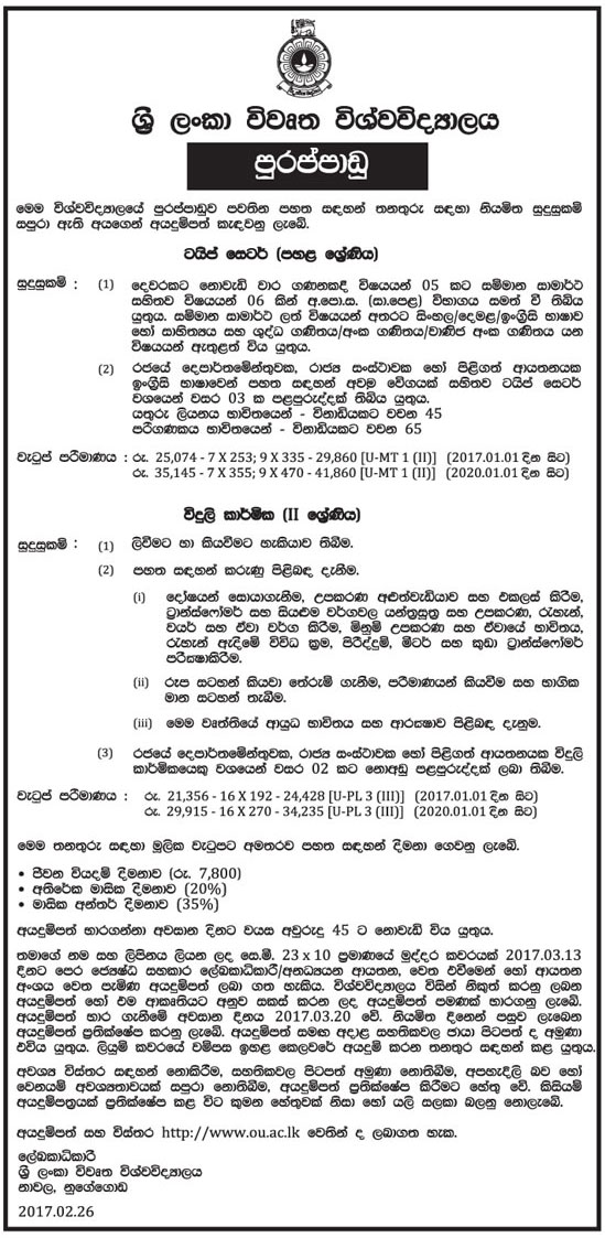 Type Setter, Electrician - Open University of Sri Lanka